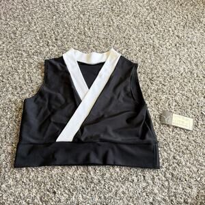 Vintage Crop Top Goth Grunge Punk 90s Y2k Satin Shiny Stretch Black V-neck L New